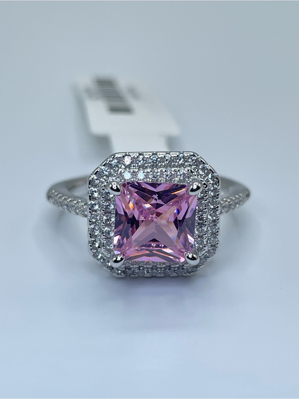 Swarovski Crystal Elements Pink Cushion Cut Crystal Halo Statement Ring Size 8